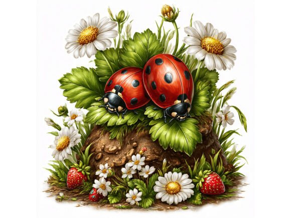 10 JPG Ladybug Garden Watercolor Set: A Versatile Design Resource for Creative Projects
