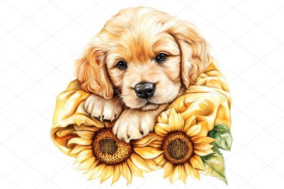 12JPG Sunflower Puppy Watercolor Clipart: Strategic Value for Creative and Commercial Projects