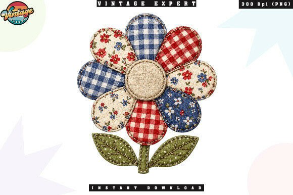 4th of July Rustic Flower Patchwork PNG: A Design Choice for Farmhouse and Cottagecore Themes