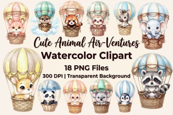 Adding Whimsy to Design: How Cute Animal Air Balloon Clipart Bundle Elevates Creative Projects