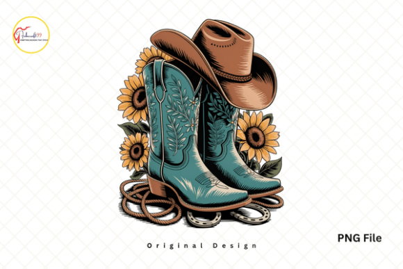Blue Cowboy Hat Boots Sunflower PNG: A Rustic Western Design for Creative Projects