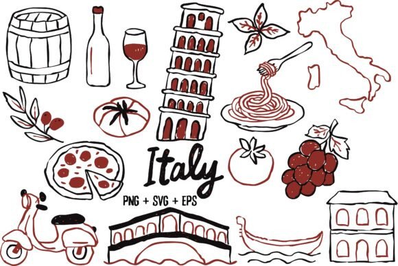 Capture the Essence of Italy with Hand Drawn Italy Travel Food Pizza SVG