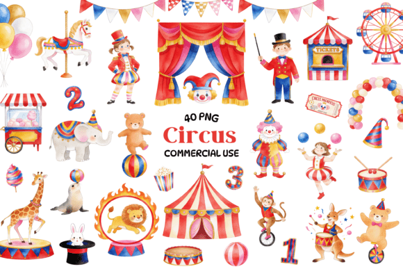 Cute Watercolor Circus Clipart for Creative Projects