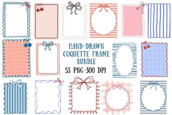 Discover the Creative Possibilities with the Hand-Drawn Coquette Frame Clipart Bundle