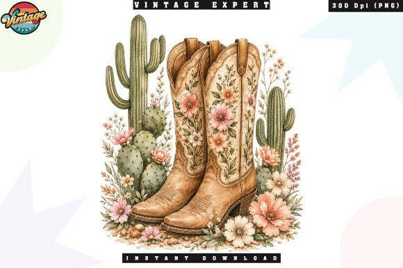 Floral Western Cowgirl Boots Desert PNG – Creative Design Inspiration for Rodeos, Apparel, and Country Crafts