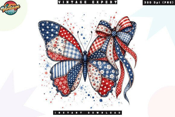 Independence Day Butterfly Patchwork PNG: A Versatile Design for Patriotic Projects