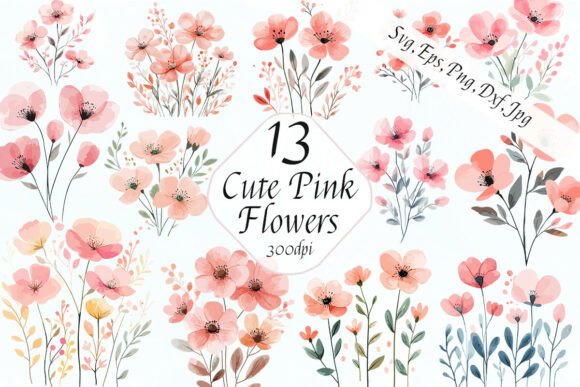Minimalist Pink Watercolor Flowers SVG Collection