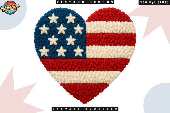 Red White Blue Heart Crochet Yarn PNG – A Unique Design for Patriotic Crafting Projects