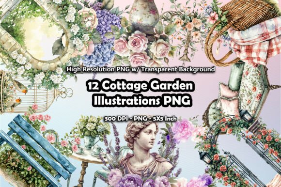 Romantic Cottage Garden Illustrations for Creative Projects