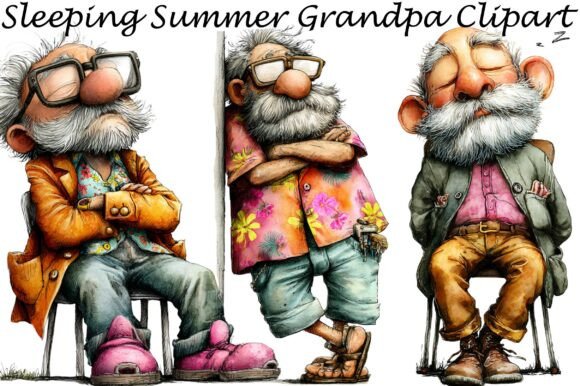 Sleeping Summer Grandpa Clipart: A Creative Resource for Unique Design Projects