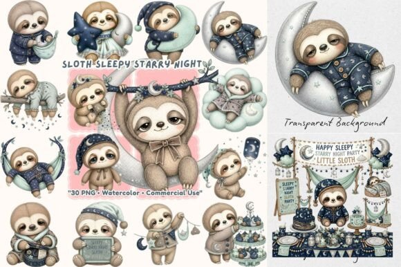 Sleepy Sloth Starry Night Watercolor: Creative Inspiration for Crafters and Designers