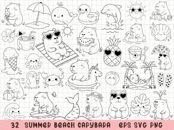 Summer Beach Capybara Clipart: A Versatile Creative Resource for Summer-Themed Projects
