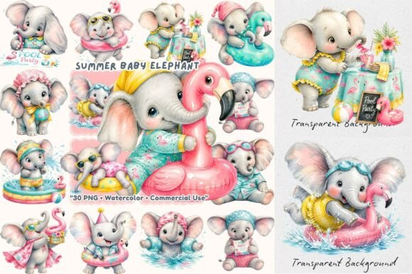 Summer Pool Elephant Flamingo Floatie: Creative Design Resource for Vibrant Summer Projects