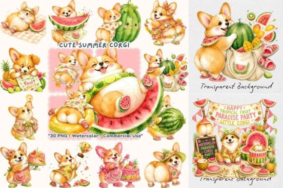 Summer Watermelon Corgi Watercolor: A Creative Design Bundle for Pet Lovers and Summer Aesthetics