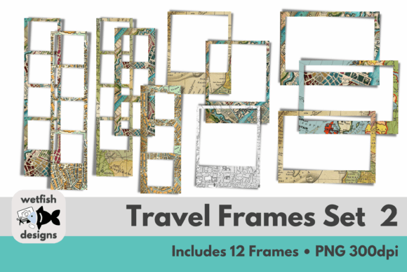 Travel Frames Set 2 • PNG 300dpi: Elevating Digital Scrapbooking with Vintage Map Aesthetics