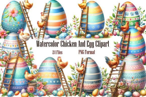Watercolor Chicken and Egg Clipart for Creative Design Projects