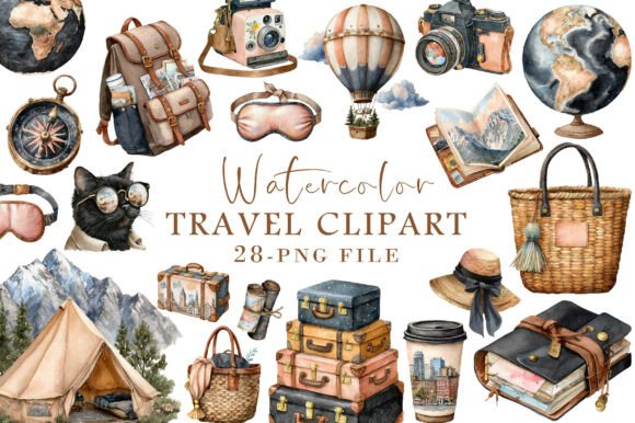 Watercolor Travel Clipart for Creative Adventures