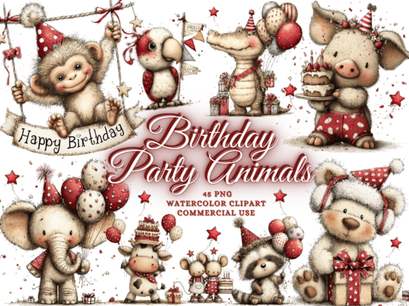 Whimsical Birthday Party Animals Clipart