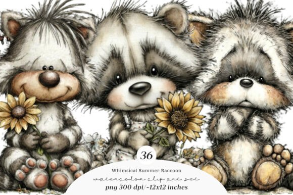 Whimsical Summer Raccoon Clipart: A Creative Treasure for Designers and Makers